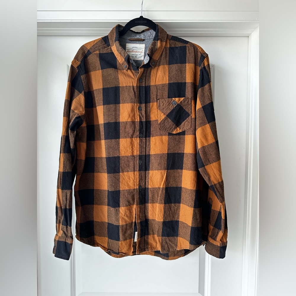 Black and Orange Plaid Button-Up Shirt